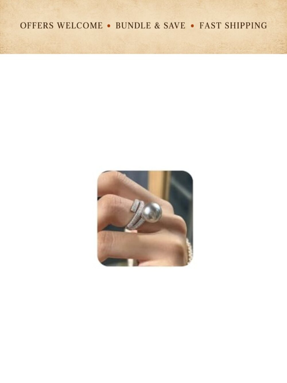 Sterling Silver Open Pearl Ring Diamond Inlay Multi-Layer Adjustable Band Women